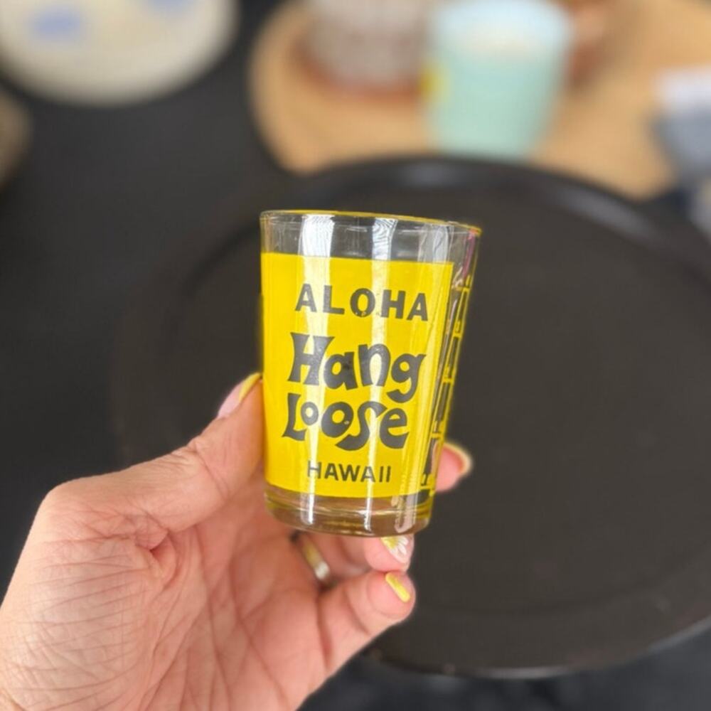 Vintage Hawaii Souvenir Shot Glass – "Aloha Hang Loose" & "Suck 'Um Up"